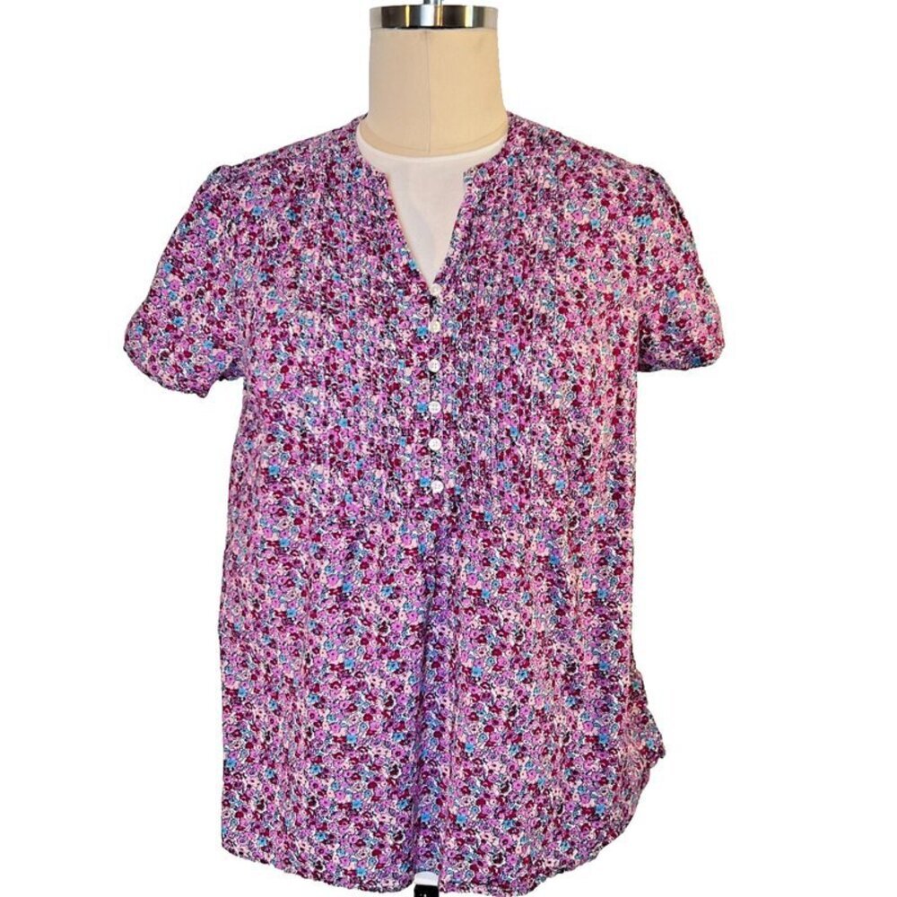 Woman Within - Women's Size 22/24 Tunic Top Pleated Henley Neck Purple Pink